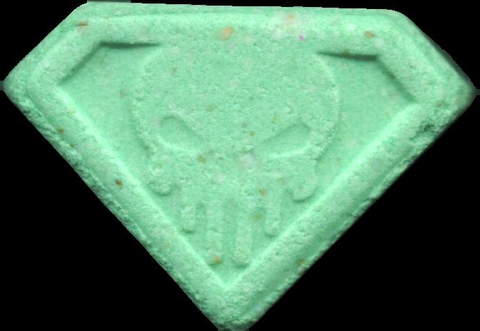 Punisher (Verde Claro) - MDMA 82mg (Front) pill — lab-tested sample