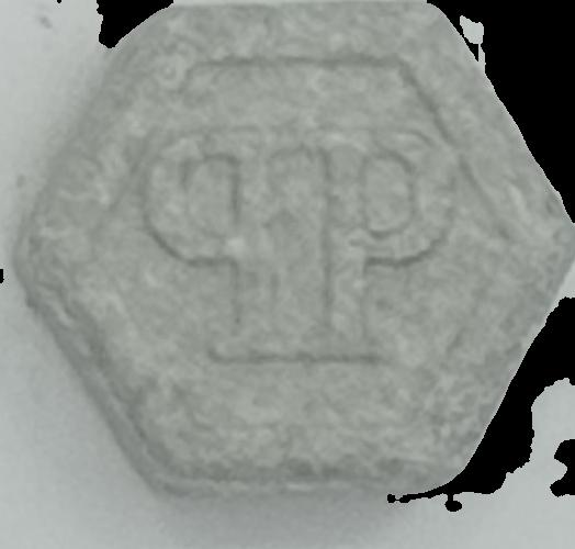 Phillip Plein (Gris Claro) - MDMA 190mg (Front) pill — lab-tested sample