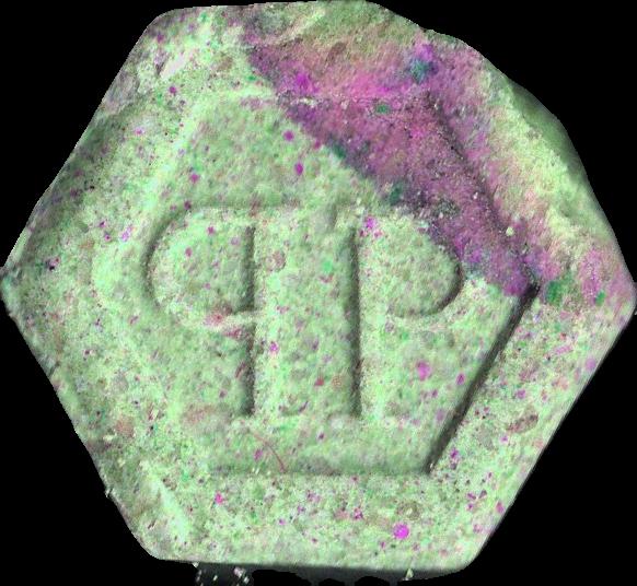 Phillip Plein (Verde Claro) - MDMA 231mg (Front) pill — lab-tested sample