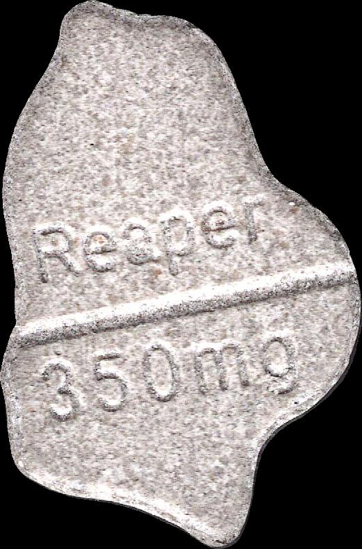 Grim Reaper (Gris) - MDMA 290mg (Front) pill — lab-tested sample